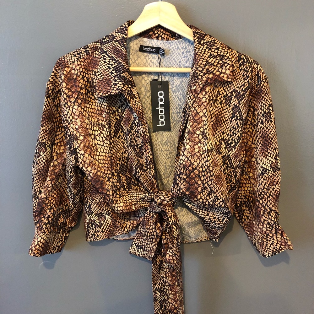 Snake Print Tie Front Crop Top
